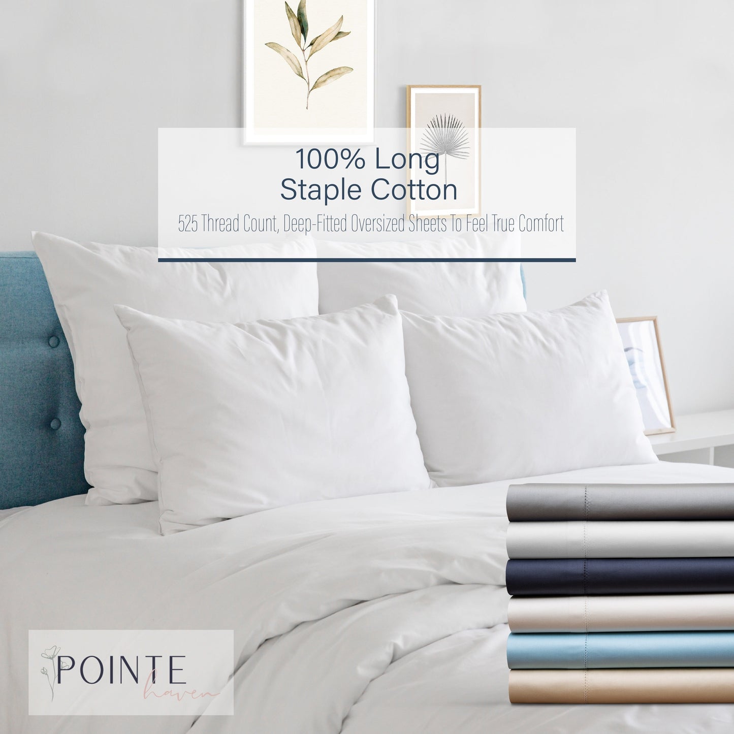 Pointehaven 525 Thread Count Long Staple Soft Cotton Oversized Sheet Sets