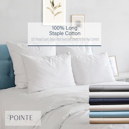 Pointehaven 525 Thread Count Long Staple Soft Cotton Oversized Sheet Sets