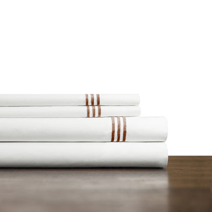 Pointehaven Long Staple Cotton Embroidered Percale Oversized Percale Cooling 4 pc Sheet Set