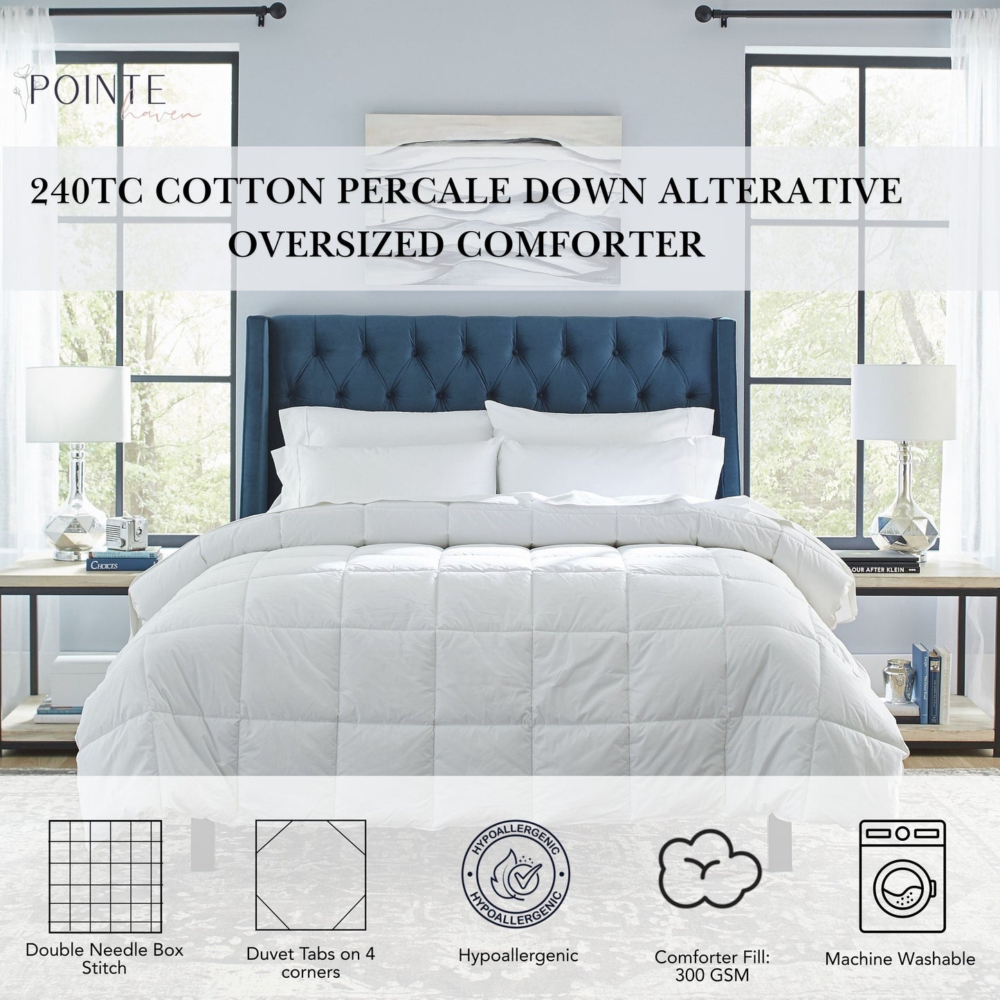 Pointehaven Luxury sized 240TC Down Alternative 100% Cotton Percale Breathable Comforter
