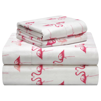 Pointehaven Printed Cotton Flannel Hemstitch Deep Pocket Bed Sheet Set