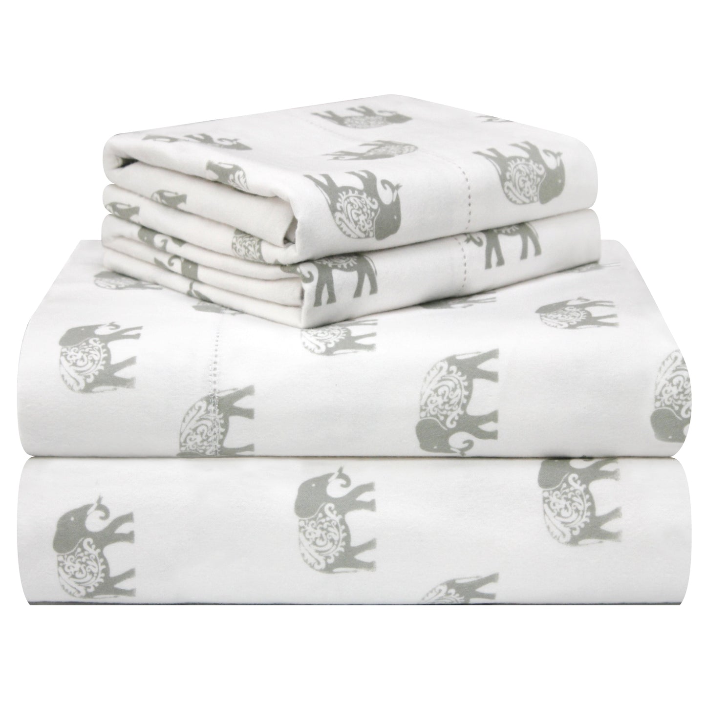 Pointehaven Printed Cotton Flannel Hemstitch Deep Pocket Bed Sheet Set