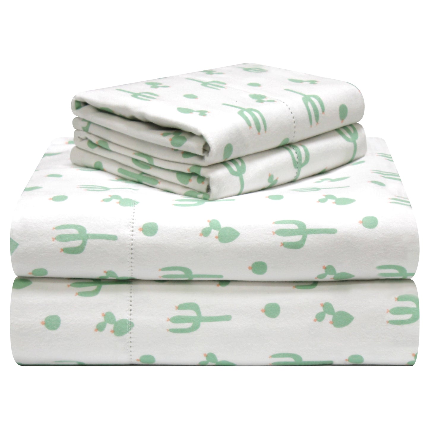 Pointehaven Printed Cotton Flannel Hemstitch Deep Pocket Bed Sheet Set