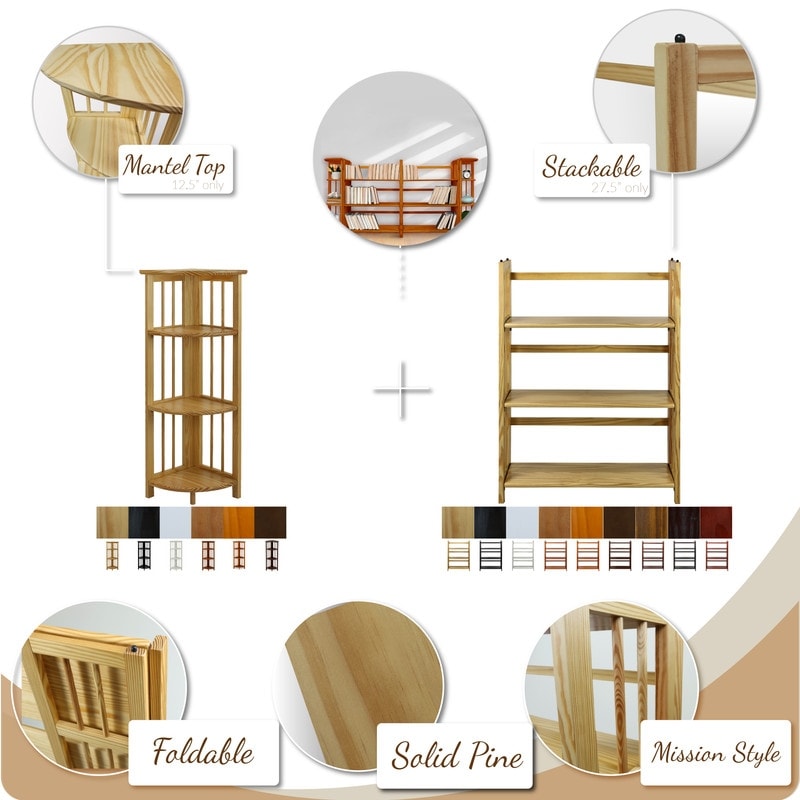 Porch & Den Edgemont 100% Solid Wood Folding Stackable 27.5-inch Bookcase