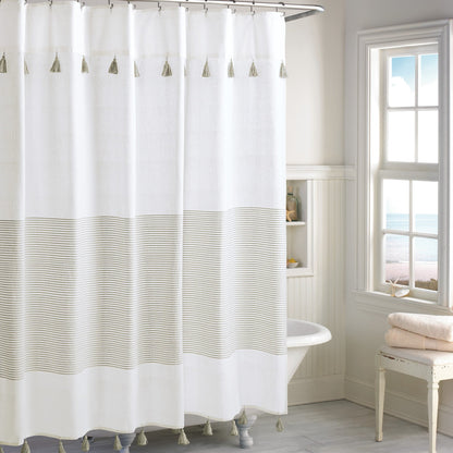 Porch & Den Onassis Modern Stripe Tassel Shower Curtain