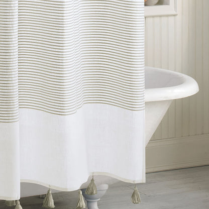 Porch & Den Onassis Modern Stripe Tassel Shower Curtain