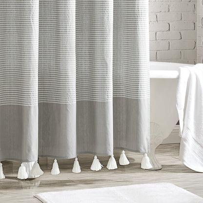 Porch & Den Onassis Modern Stripe Tassel Shower Curtain