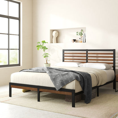 Priage by ZINUS Brown Bamboo and Metal Platform Bed Frame