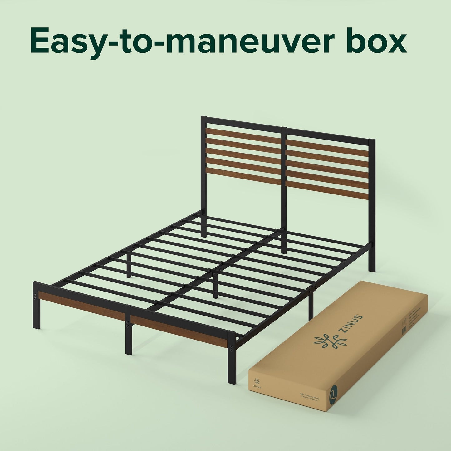 Priage by ZINUS Brown Bamboo and Metal Platform Bed Frame