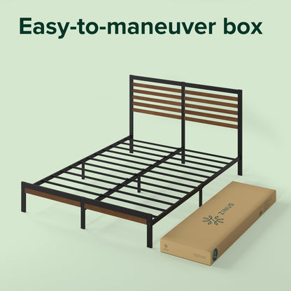 Priage by ZINUS Brown Bamboo and Metal Platform Bed Frame