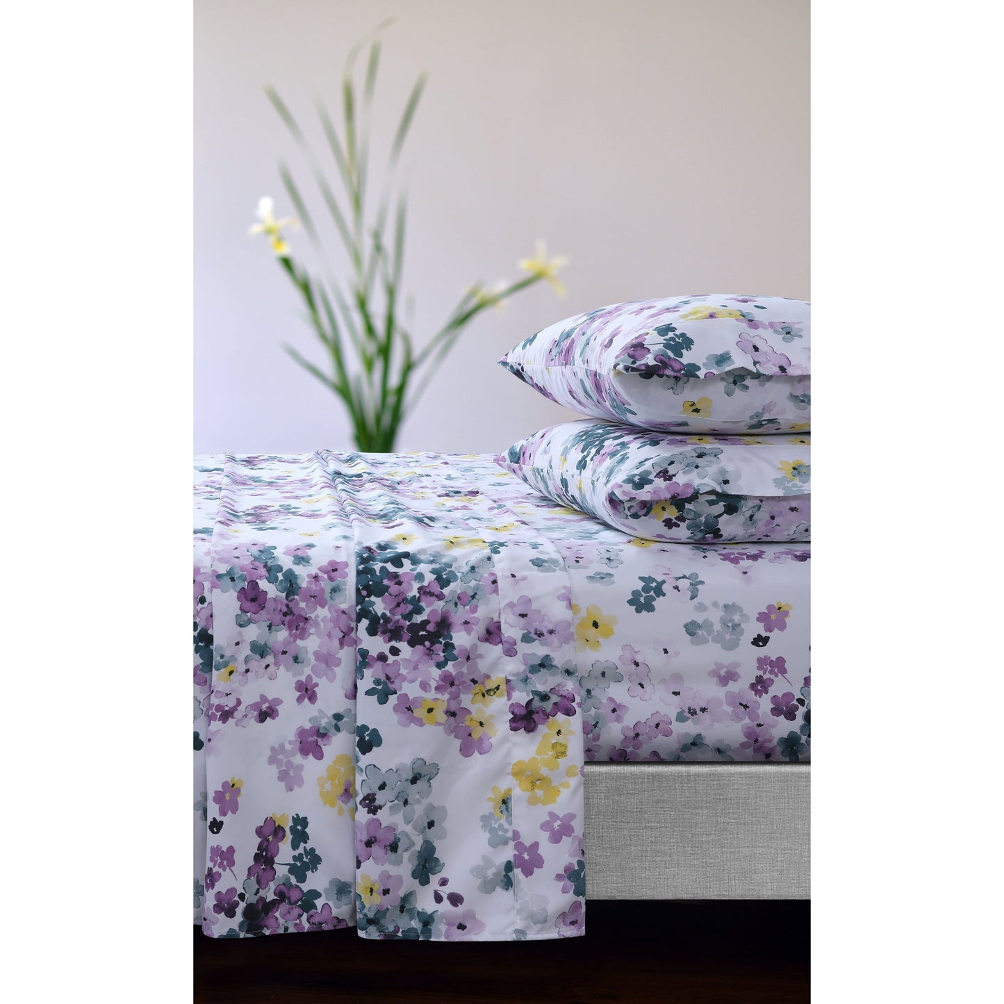 Azores Home Floral Printed Deep Pocket Sheet Set with Oversized Flat