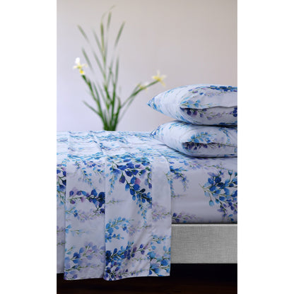 Azores Home Floral Printed Deep Pocket Sheet Set with Oversized Flat