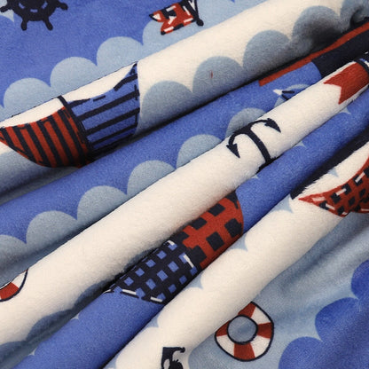 Printed Flannel Fleece Throw Sherpa Kids Blanket, 40 x 50 Inch Nautical Sailing Boat White Base