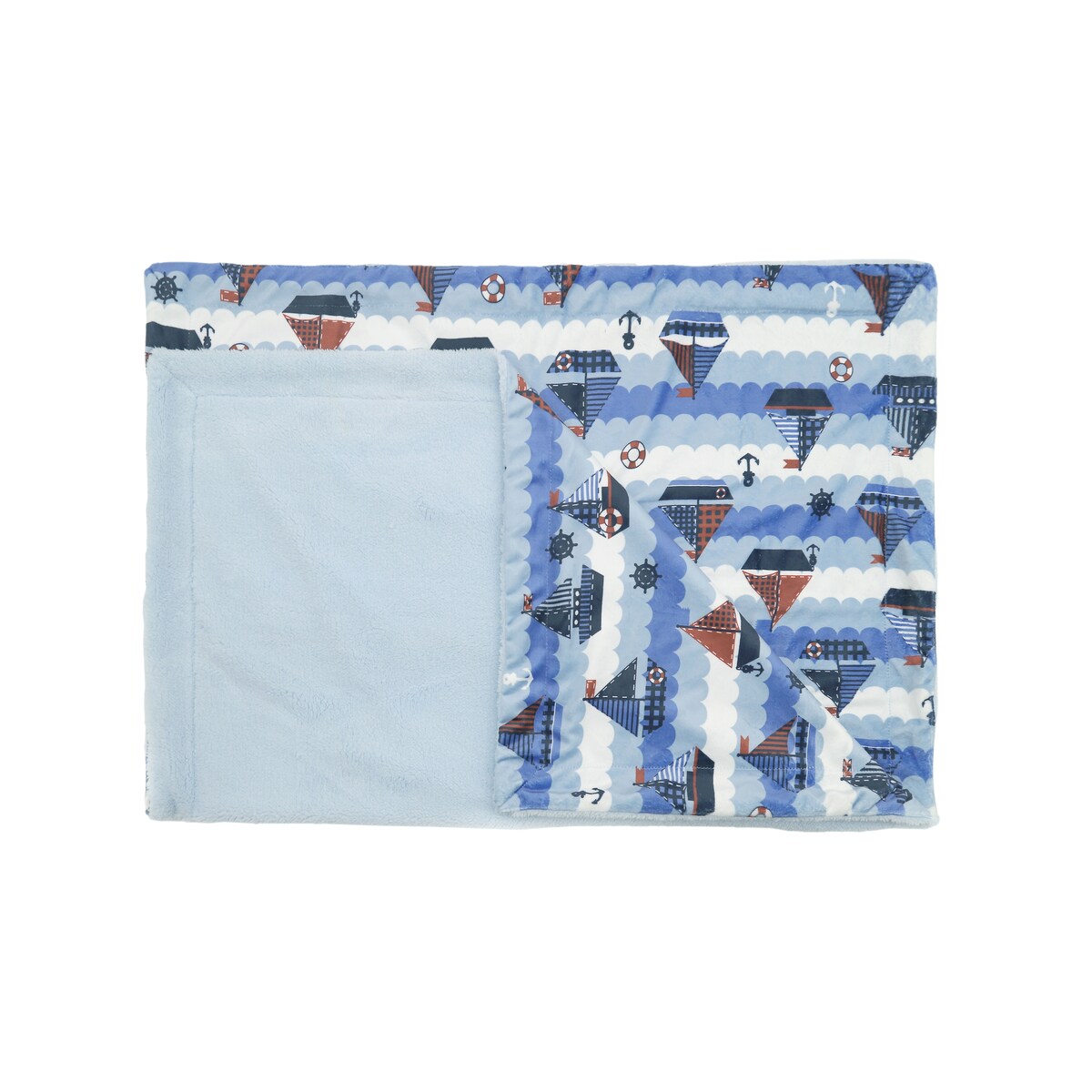Printed Flannel Fleece Throw Sherpa Kids Blanket, 40 x 50 Inch Nautical Sailing Boat White Base
