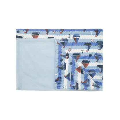 Printed Flannel Fleece Throw Sherpa Kids Blanket, 40 x 50 Inch Nautical Sailing Boat White Base