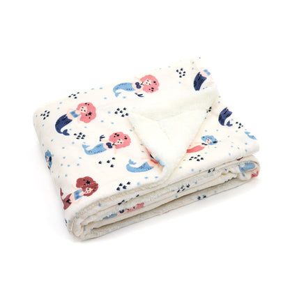 Printed Soft Flannel Fleece Throw Sherpa Kids Blanket, 40 x 50 Inch Pink Mermaid with White Base