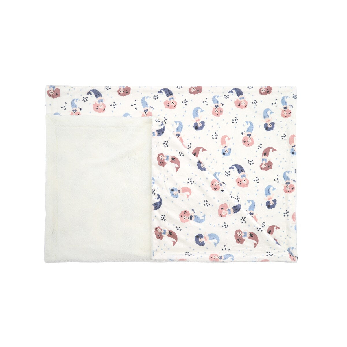 Printed Soft Flannel Fleece Throw Sherpa Kids Blanket, 40 x 50 Inch Pink Mermaid with White Base