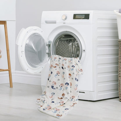 Printed Soft Flannel Fleece Throw Sherpa Kids Blanket, 40 x 50 Inch Pink Mermaid with White Base