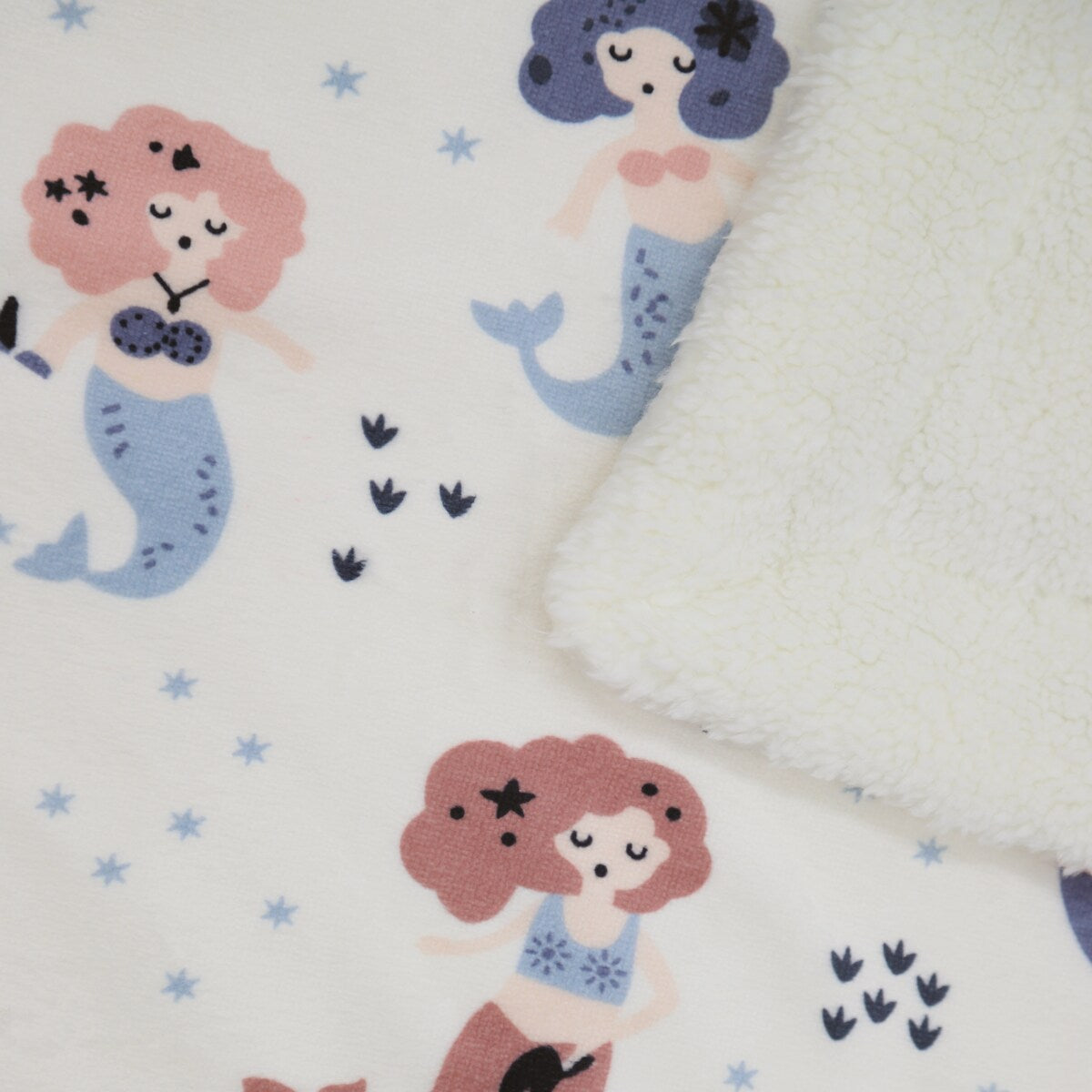 Printed Soft Flannel Fleece Throw Sherpa Kids Blanket, 40 x 50 Inch Pink Mermaid with White Base