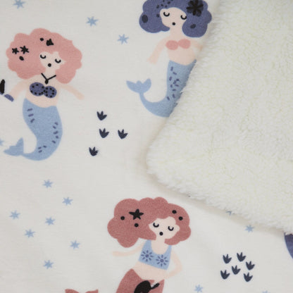 Printed Soft Flannel Fleece Throw Sherpa Kids Blanket, 40 x 50 Inch Pink Mermaid with White Base