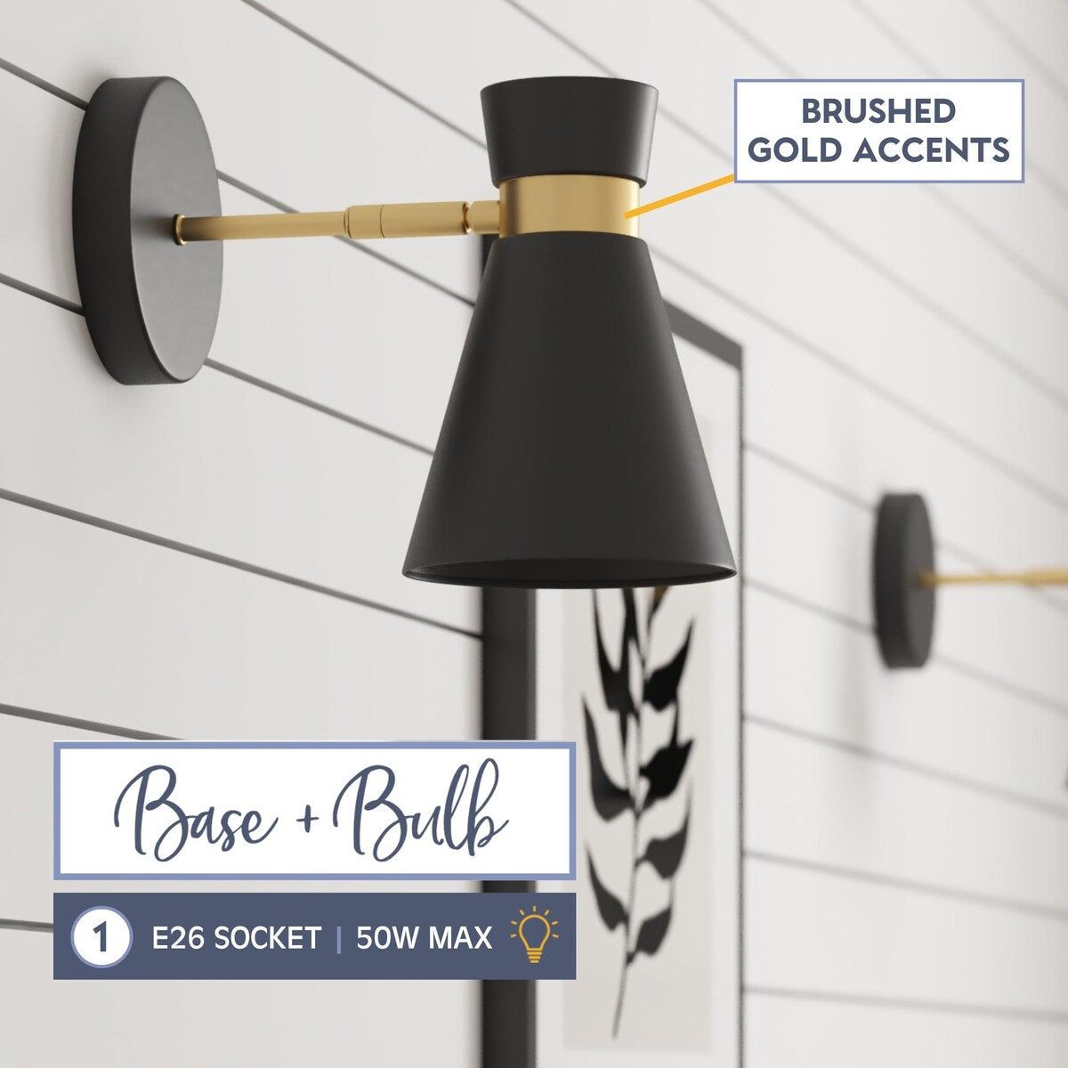 Prominence Home 2-Pack Battery-Operated LED Matte Black Wall Sconce with Brushed Gold Accents