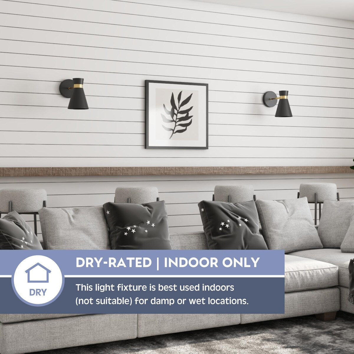 Prominence Home 2-Pack Battery-Operated LED Matte Black Wall Sconce with Brushed Gold Accents