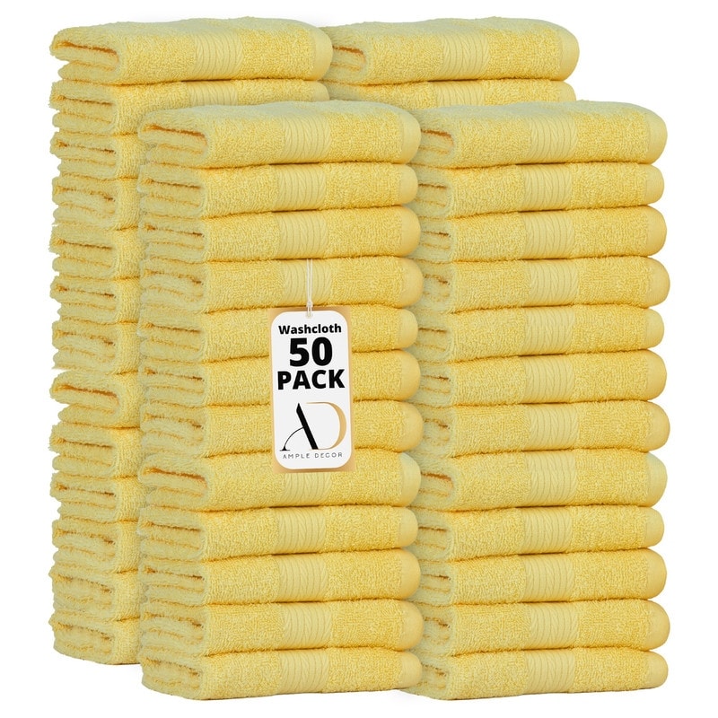 Pure Cotton 600 GSM Absorbent Wash Cloths 12x12 Inch by Ample Decor - 50 Pcs