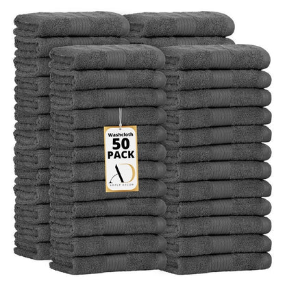Pure Cotton 600 GSM Absorbent Wash Cloths 12x12 Inch by Ample Decor - 50 Pcs