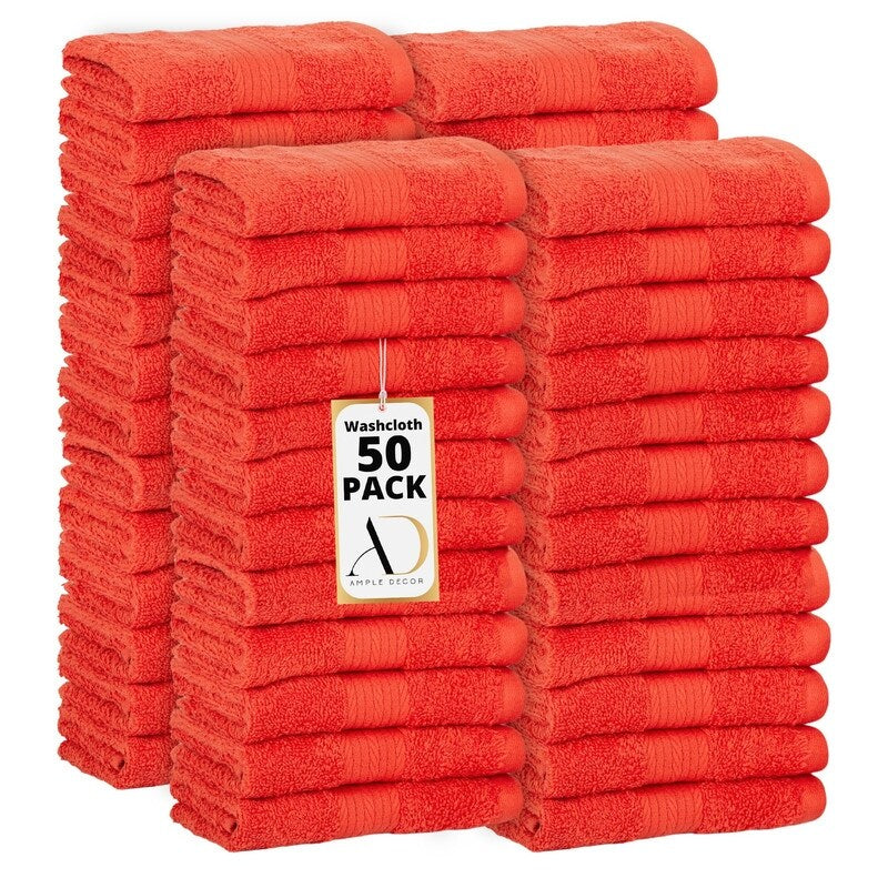 Pure Cotton 600 GSM Absorbent Wash Cloths 12x12 Inch by Ample Decor - 50 Pcs