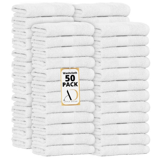 Pure Cotton 600 GSM Absorbent Wash Cloths 12x12 Inch by Ample Decor - 50 Pcs
