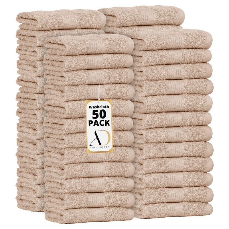 Pure Cotton 600 GSM Absorbent Wash Cloths 12x12 Inch by Ample Decor - 50 Pcs