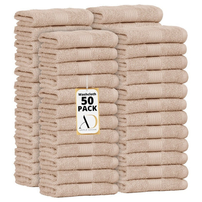 Pure Cotton 600 GSM Absorbent Wash Cloths 12x12 Inch by Ample Decor - 50 Pcs