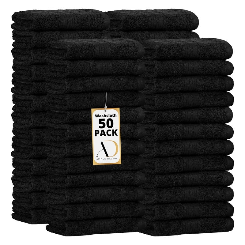 Pure Cotton 600 GSM Absorbent Wash Cloths 12x12 Inch by Ample Decor - 50 Pcs