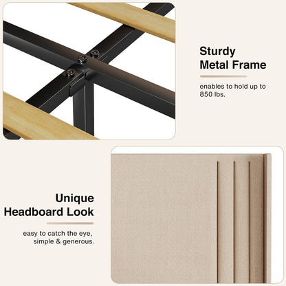 Queen/ Full Vertical Channels Upholstered Bed with Wingback Headboard