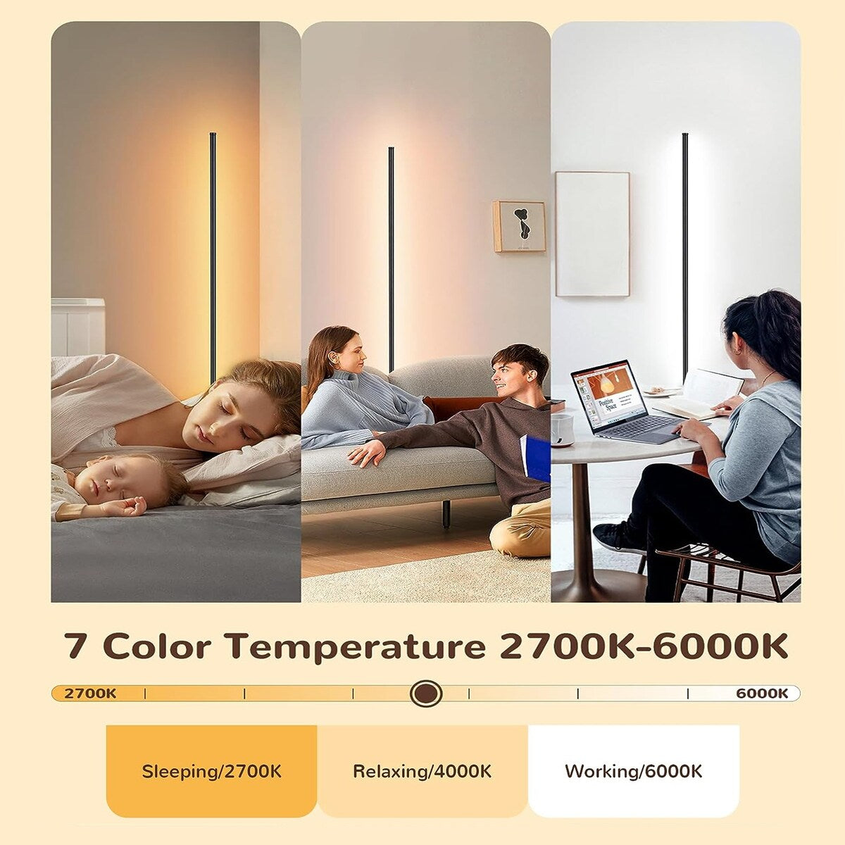 RGBCW LED Corner Floor Lamp with Remote Control