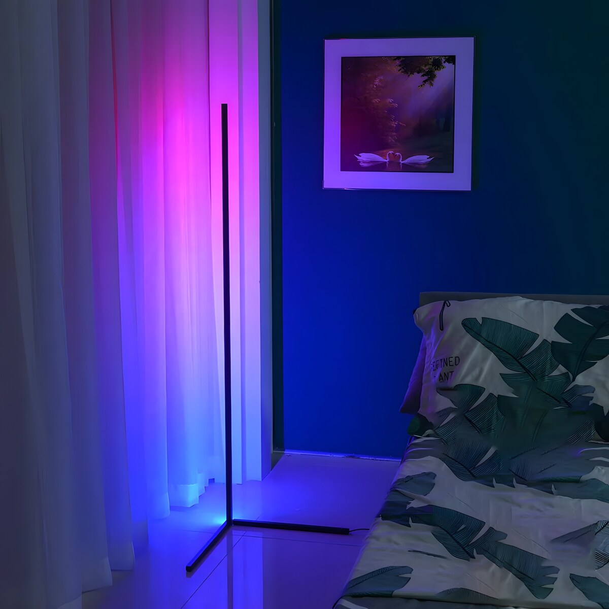 RGBCW LED Corner Floor Lamp with Remote Control