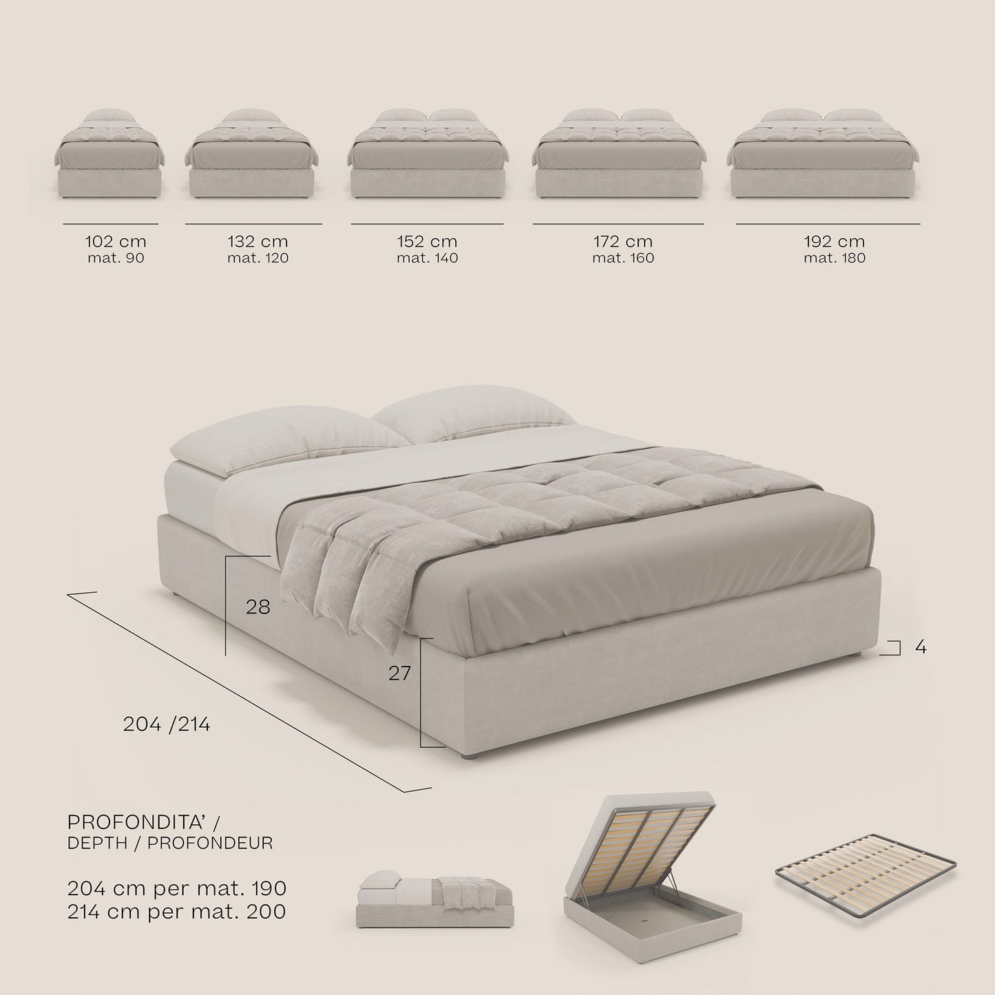 Ina sommier con ampio contenitore in microfibra smacchiabile ed impermeabile T11 blu 