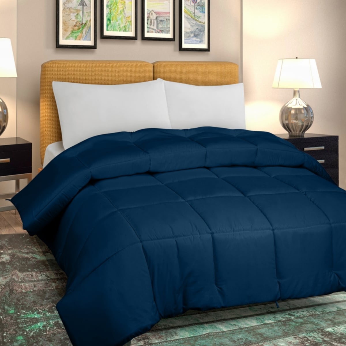 ROYALE King Comforter - All Season Down Alternative Bedding Comforter - Lightweight Quilted Comforter (King, Navy)