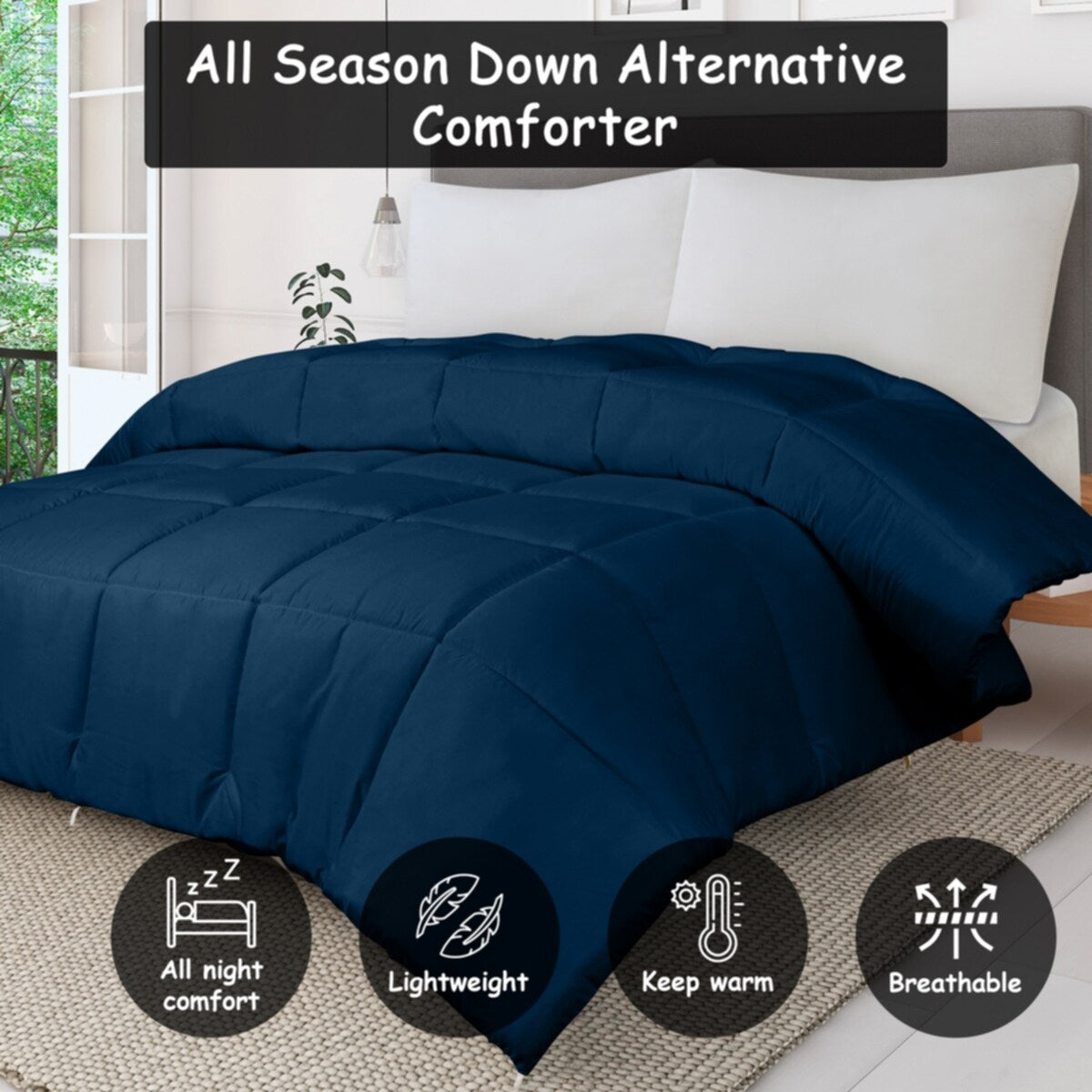 ROYALE King Comforter - All Season Down Alternative Bedding Comforter - Lightweight Quilted Comforter (King, Navy)