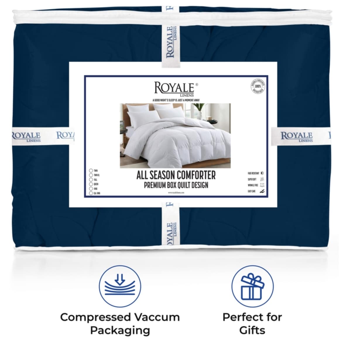 ROYALE King Comforter - All Season Down Alternative Bedding Comforter - Lightweight Quilted Comforter (King, Navy)