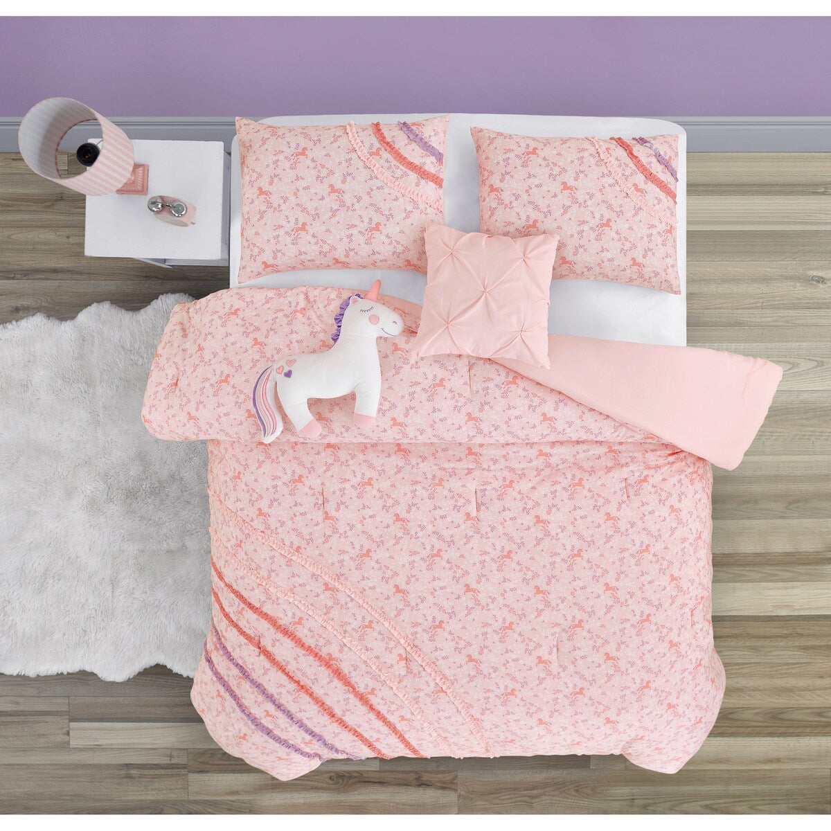 Rainbow Ruffle Pink Ultra Soft Microfiber Comforter Set