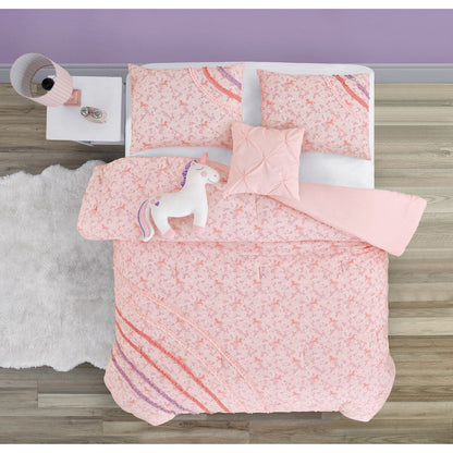 Rainbow Ruffle Pink Ultra Soft Microfiber Comforter Set