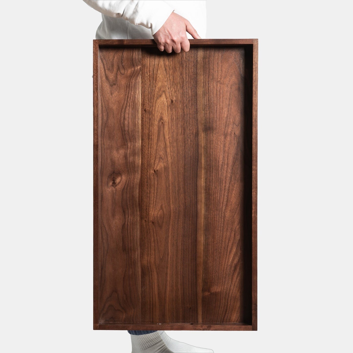 KINWELL Rectangle Black Walnut Wood Serving Tray Ottoman Tray