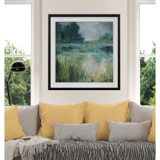 Reflections Edge -Custom Framed Print - blue, white, grey, yellow, green, silver, gold
