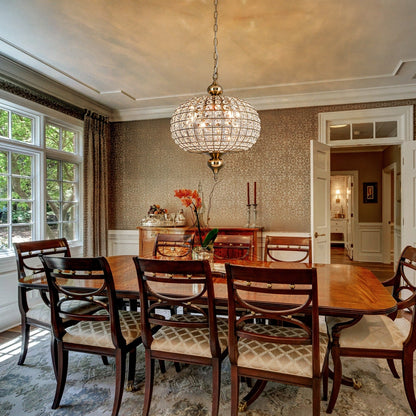 Retro French 4/5-Light Antique Brass Globe Crystal Chandelier Kitchen Island Pendant