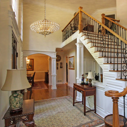 Retro French 4/5-Light Antique Brass Globe Crystal Chandelier Kitchen Island Pendant