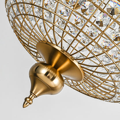 Retro French 4/5-Light Antique Brass Globe Crystal Chandelier Kitchen Island Pendant