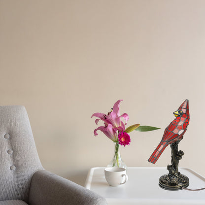 River of Goods Red Stained Glass 13-inch Cardinal Accent Lamp - 8L x 4.5W x 13.5H