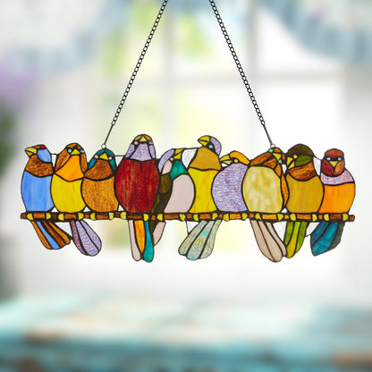 River of Goods Stained Glass Birds on Wire 9.25-in. Window Panel - 24.25L x 0.25W x 9.5H