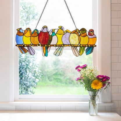 River of Goods Stained Glass Birds on Wire 9.25-in. Window Panel - 24.25L x 0.25W x 9.5H
